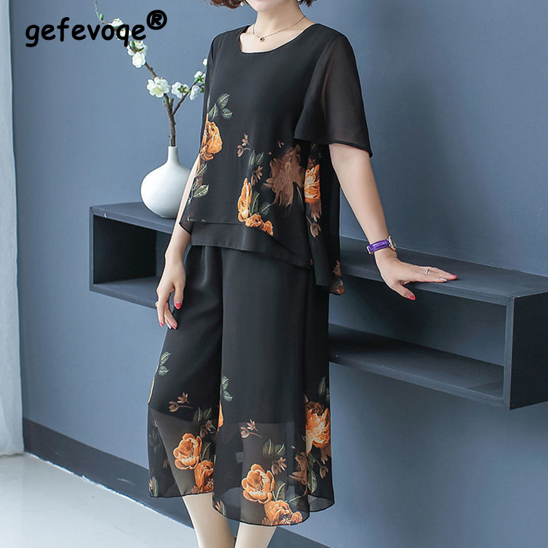 Romper Floral Print - แฟชั่นหรูหราดอกไม้พิมพ์ลูกไม้ชุดสั้นฤดูร้อน 2025 O-คอเสื้อแขนสั้นลูกวัวความยาวกางเกงหลวมผู้หญิงเสื้อผ้า