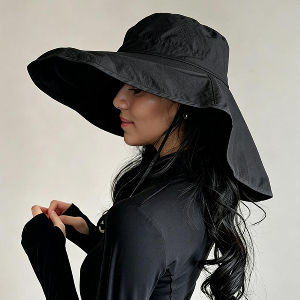 Hat Floppy Wide - หมวกป้องกันใบหน้าแบบเต็มใบ หมวกกันแดดปีกกว้าง หมวกกันแดดสำหรับผู้หญิงพร้อมแผ่นปิดคอ ปีกกว้าง ระบายอากาศได้ดี ป้องกันรังสียูวี
