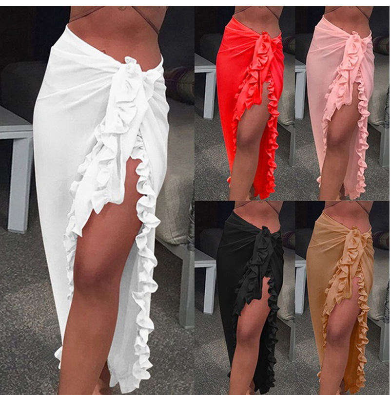 Cover Up Kaftan - 5 สีRuffle Sarongสําหรับผู้หญิง 2024 ฤดูร้อนบิกินี่กระโปรงยาวชุดชายหาดว่ายน้ําป้องกันแสงแดดว่ายน้ําCover Ups