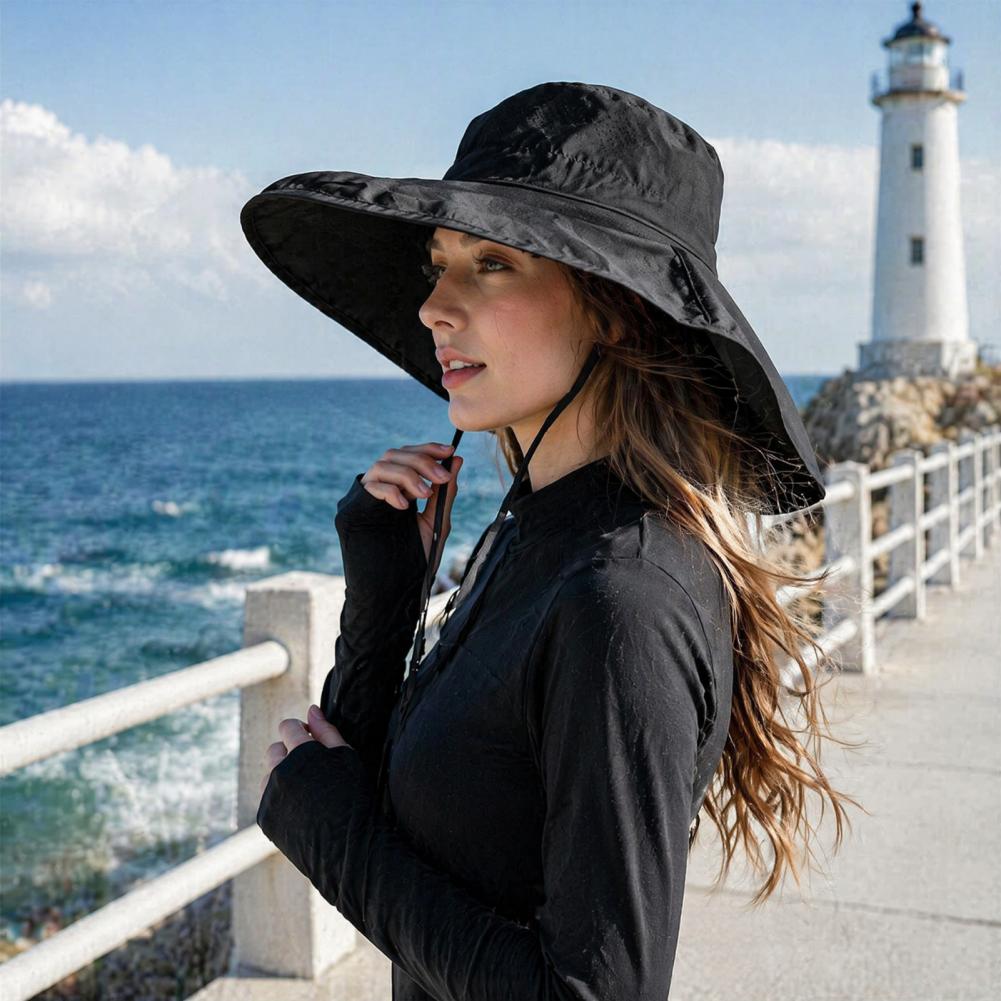 Hat Floppy Wide - หมวกตกปลาตาข่ายระบายอากาศ หมวกกันแดดสำหรับผู้หญิงพร้อมแผ่นปิดคอ หมวกปีกกว้าง หมวกป้องกันรังสียูวีระบายอากาศได้สำหรับการเดินป่า