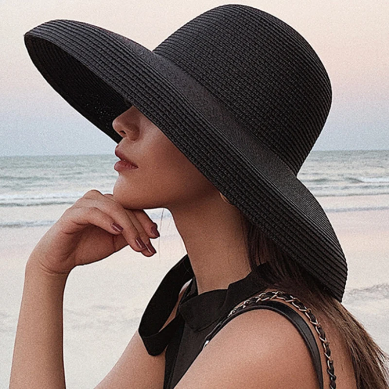 Hat Floppy Wide - หมวกสานปีกกว้างทรงกลมสำหรับผู้หญิง รุ่นใหม่ประจำปี 2023 สำหรับฤดูร้อน ดีไซน์เรียบหรู สไตล์ปานามา
