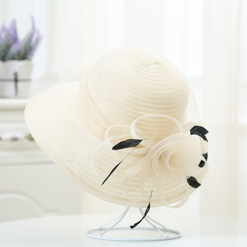 Hat Floppy Wide - ฤดูร้อนกว้าง Brim ผู้หญิงหมวกดอกไม้ซาตินริบบิ้น Feather ฟลอปปี้บีชหมวก Kentucky