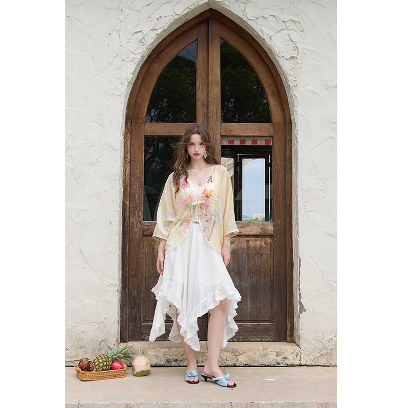 เสื้อคลุมกิโมโนแบบกระดุมลายกบส - Kimono Sheer Floral บทวิจารณ์และราคา