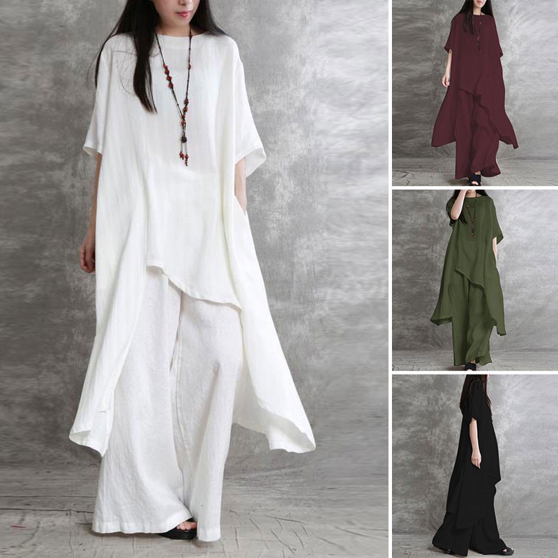 ชุด2ชิ้นสำหรับผู้หญิงชุดออกกำล - Linen Pant Wide บทวิจารณ์และราคา