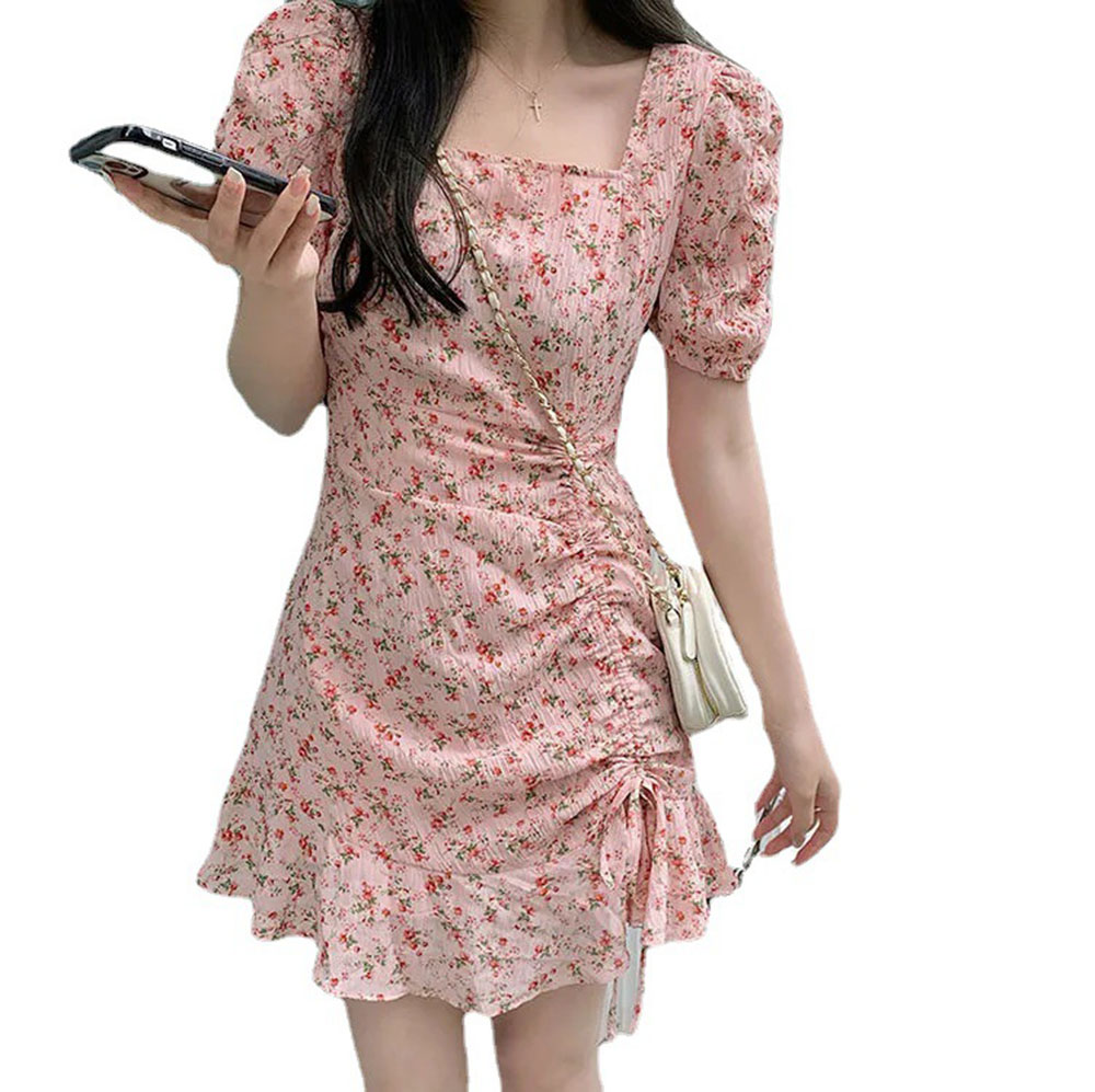 เดรสแขนพองลายดอกไม้ผูกเชือกแสน - Romper Floral Print บทวิจารณ์และราคา