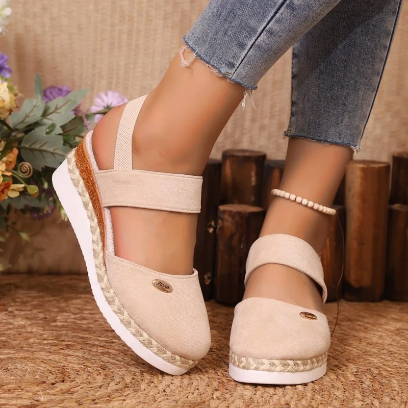 รองเท้าส้นเตารีดแบบปิดนิ้วเท้า - Wedge Espadrille Women บทวิจารณ์และราคา