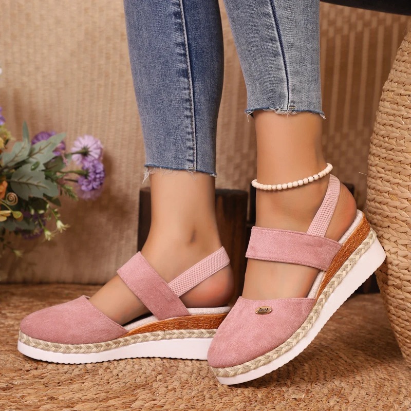 รองเท้าส้นเตารีดแบบปิดนิ้วเท้า - Wedge Espadrille Women บทวิจารณ์และราคา