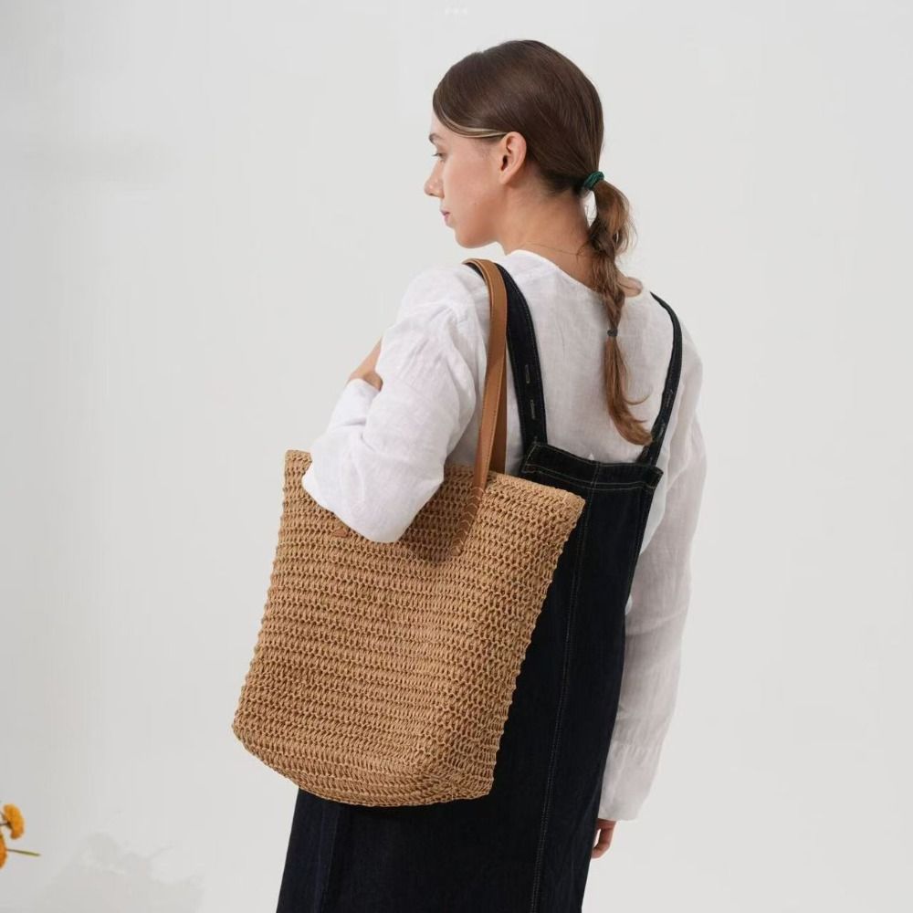 กระเป๋าถือสานสีพื้นน่ารัก ทรงส - Tote Bag Beach บทวิจารณ์และราคา