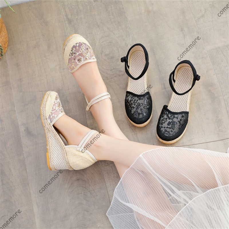 รองเท้าส้นเตารีดแบบสานตาข่ายสำ - Wedge Espadrille Women บทวิจารณ์และราคา