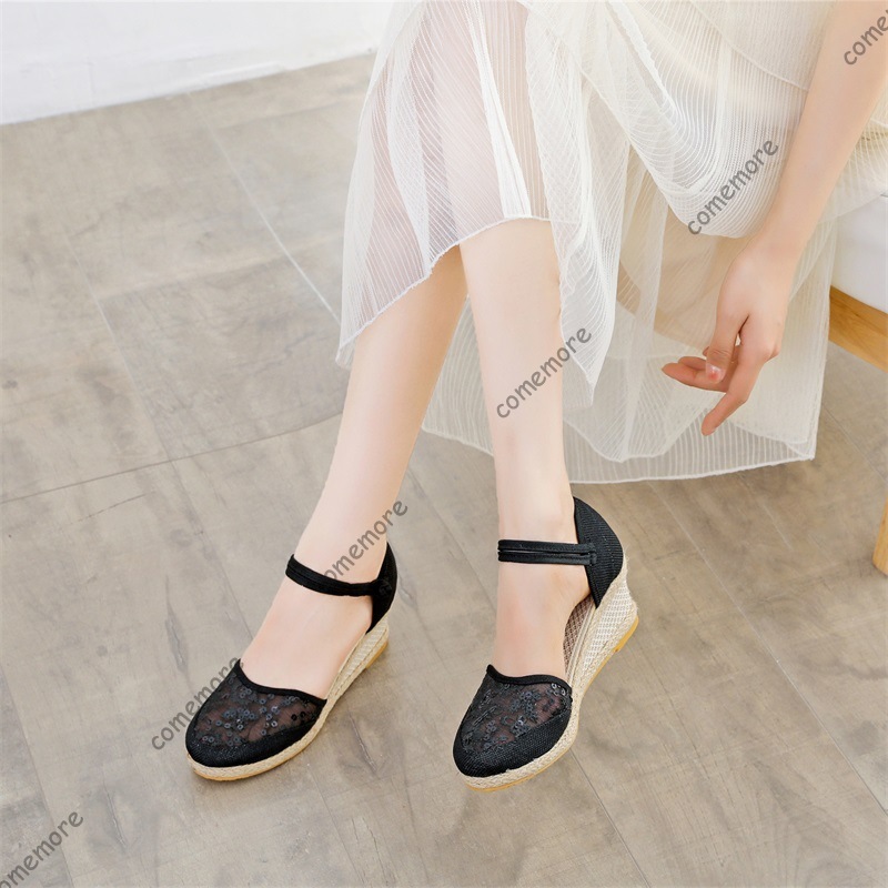 รองเท้าส้นเตารีดแบบสานตาข่ายสำ - Wedge Espadrille Women บทวิจารณ์และราคา